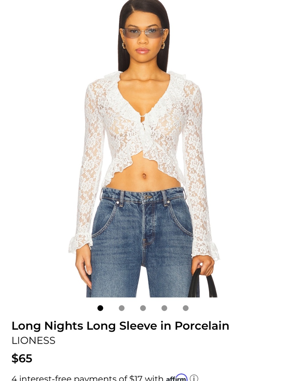 Lioness White Sheer Lace Ruffle-Crop Top